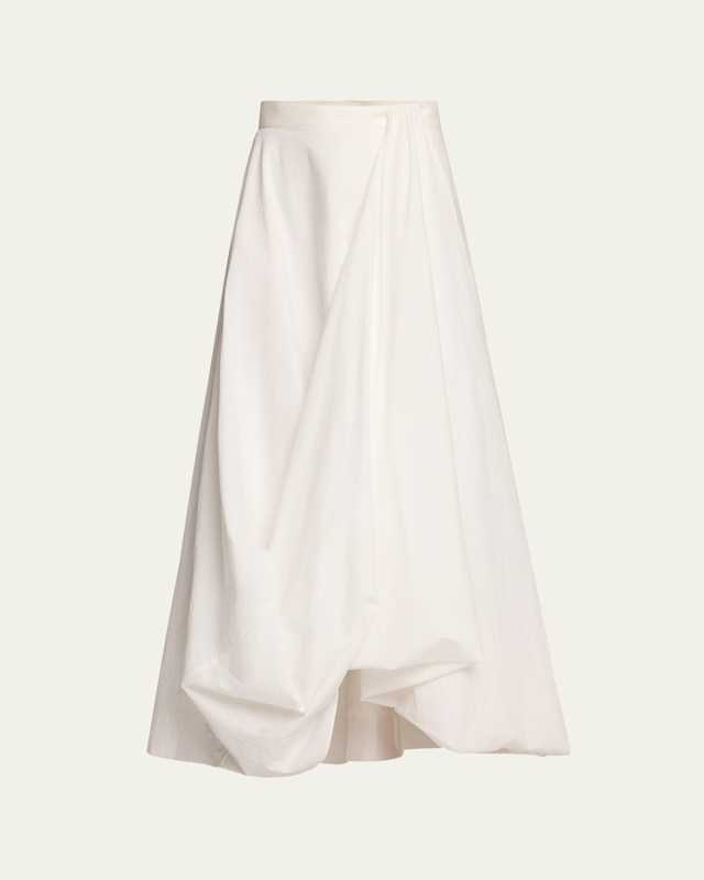 Long Bubble Hem Cotton Poplin Skirt